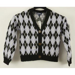 New Freshman Kids‎ Small Lilac & Black Fuzzy Argyle Plaid Cardigan Sweater